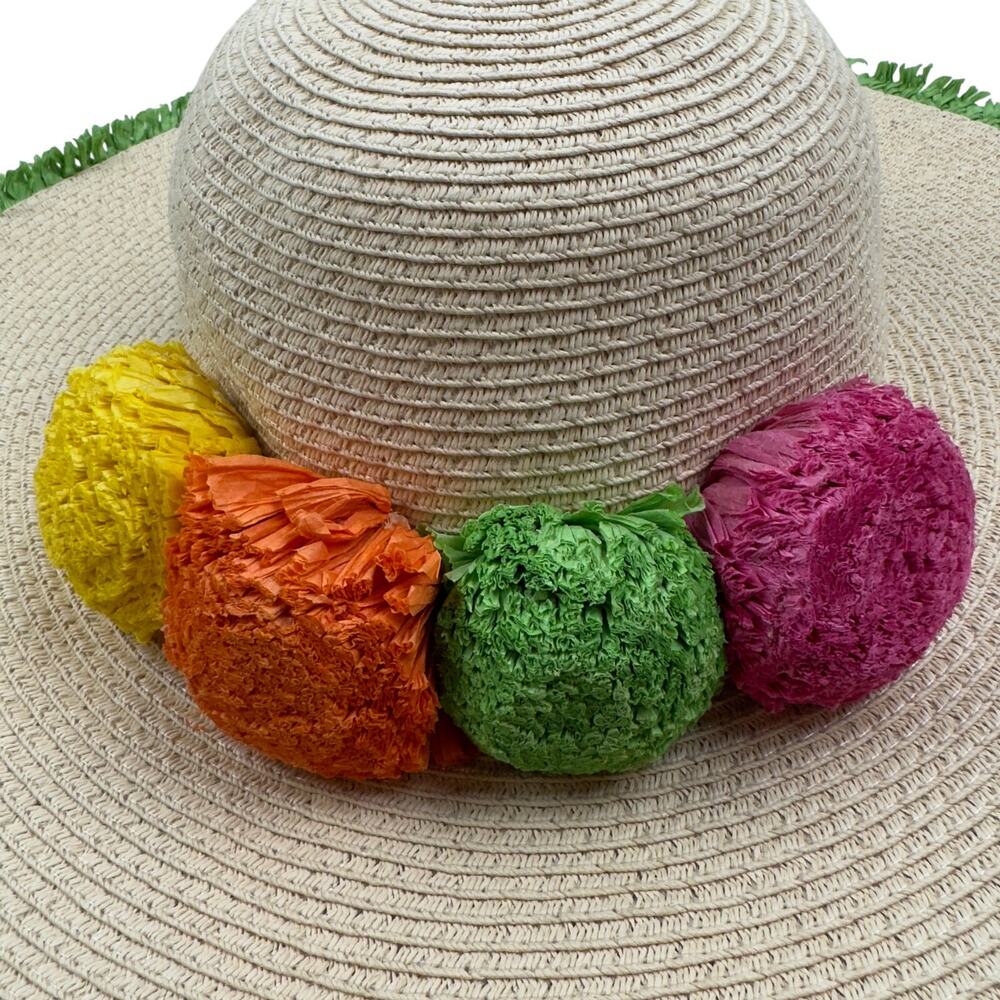 Magid Hats Straw/Paper Textured Flower Embellished Pool Beach Resort Sun Hat O/S - Picture 7 of 8